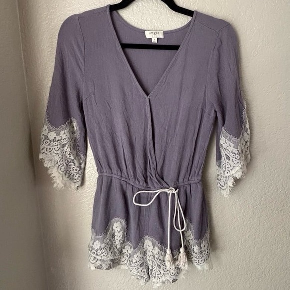 Umgee Purple lace trim babydoll Small Romper - Picture 9 of 9